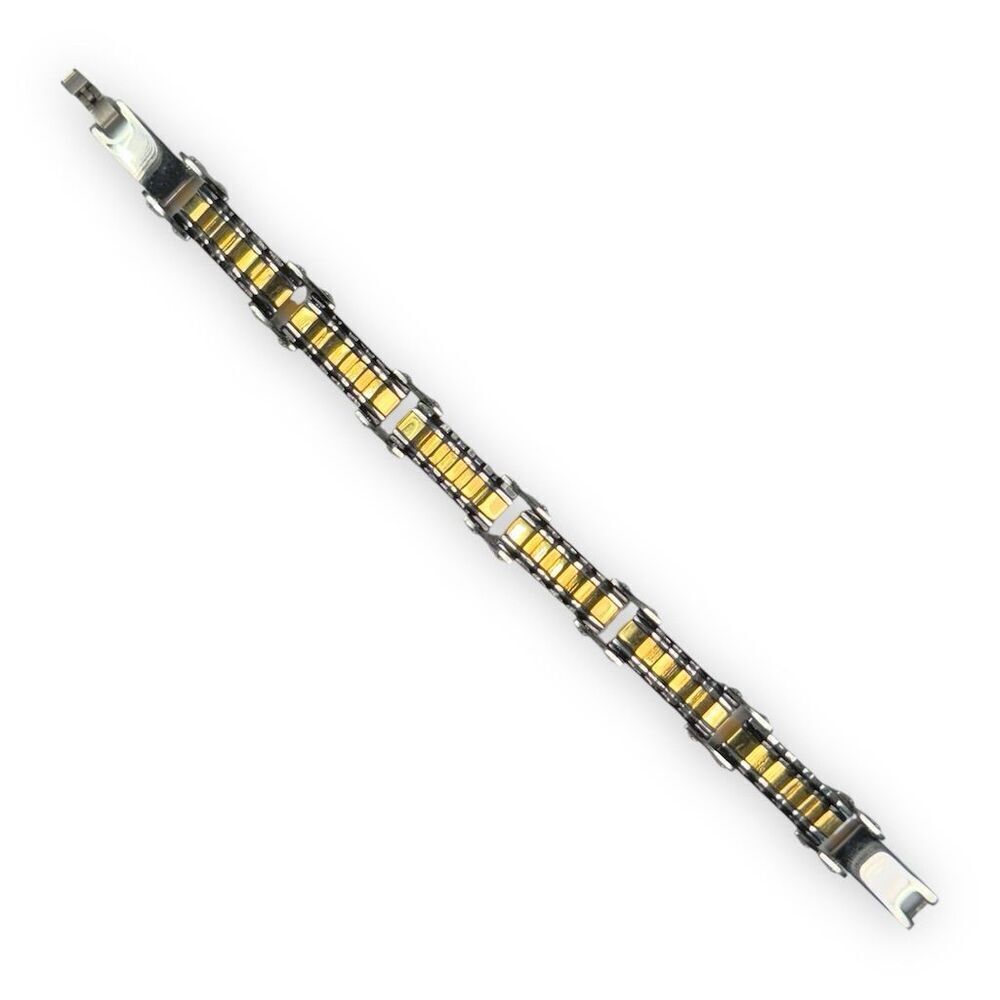 Barraca Men's Silver and Gold Tone Stainless Steel Chain Link Bracelet 8.5"